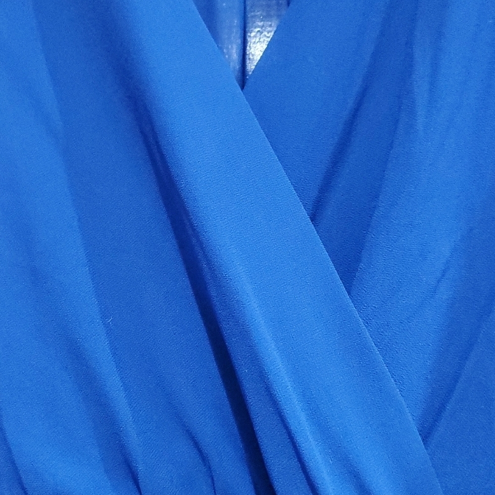 Blue Wrap Ruffled Mini Dress - Picture 3 of 11